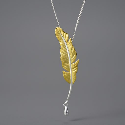 Pendentif plume argent dorée